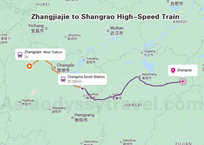 Zhangjiajie to Wangxian Valley Map