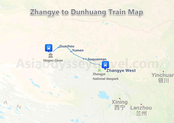 Zhangye to Dunhuang Train Route Map
