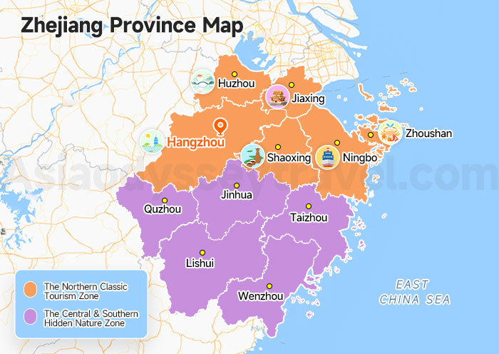 Zhejiang Province Map with Cities