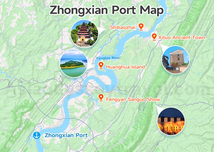 Zhongxian Port of Yangtze River Cruise on Map