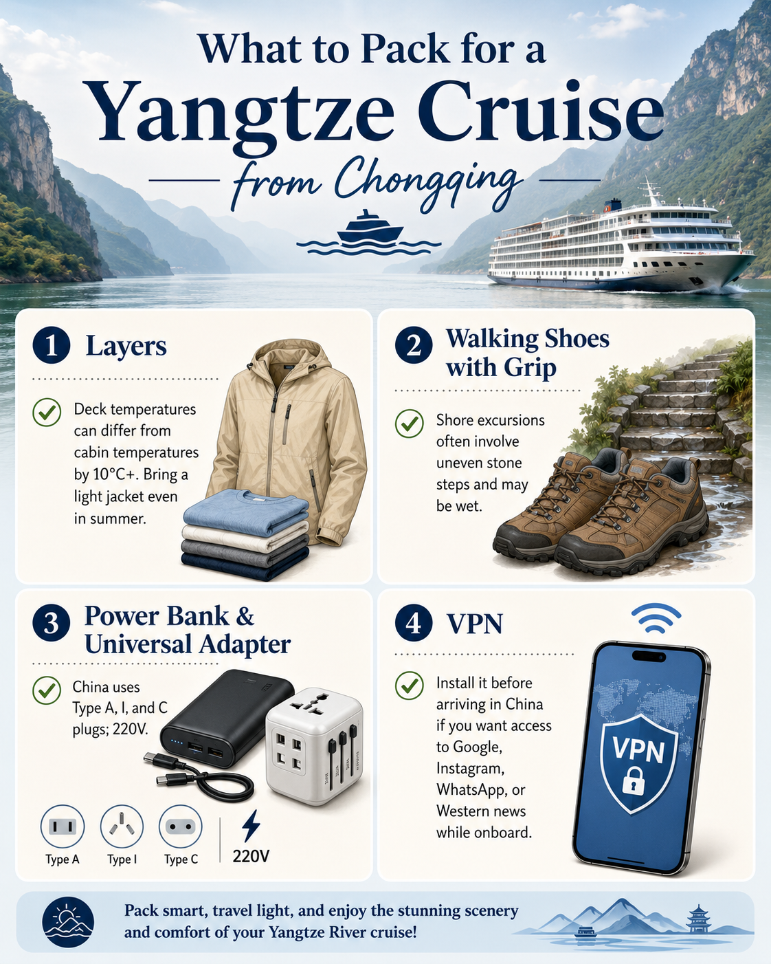 Chongqing to Yichang Yangtze River Cruise Packing List