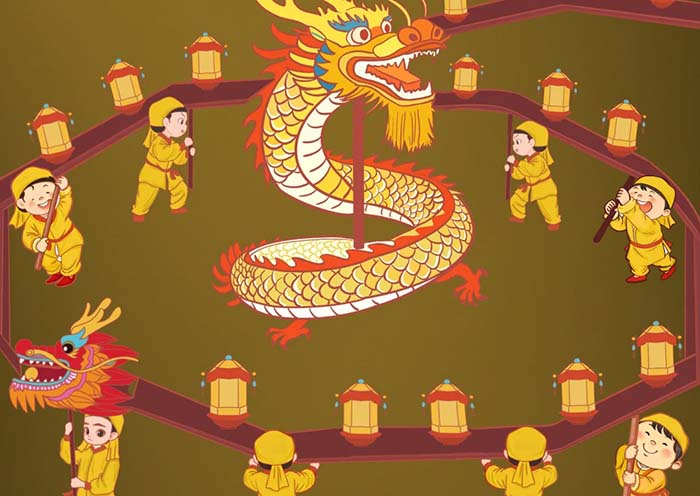 Putian Donghai Town Wooden Bench Lantern Dragon Show