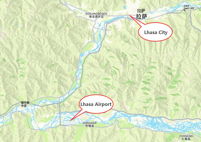 Lhasa to Lhasa Airport Map