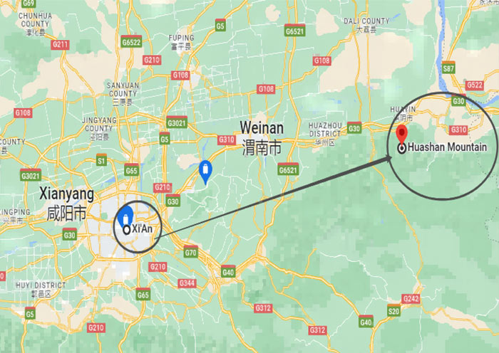 Xi'an to Mount Huashan Map